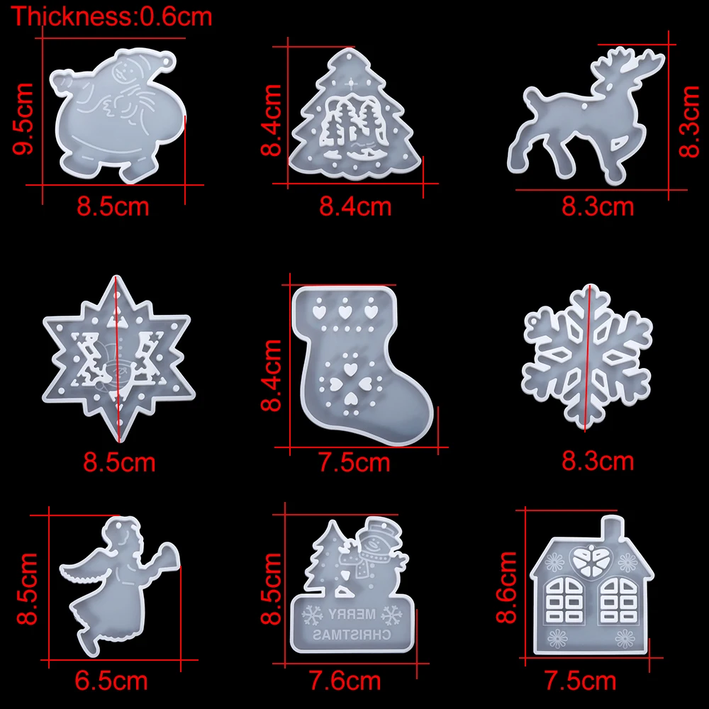 1Pc Snowflake Pendant Silicone Mold Tree Elk Bell Snowman Resin Mold For DIY Keychain Charm Soap Crafts Jewelry Props Decoration