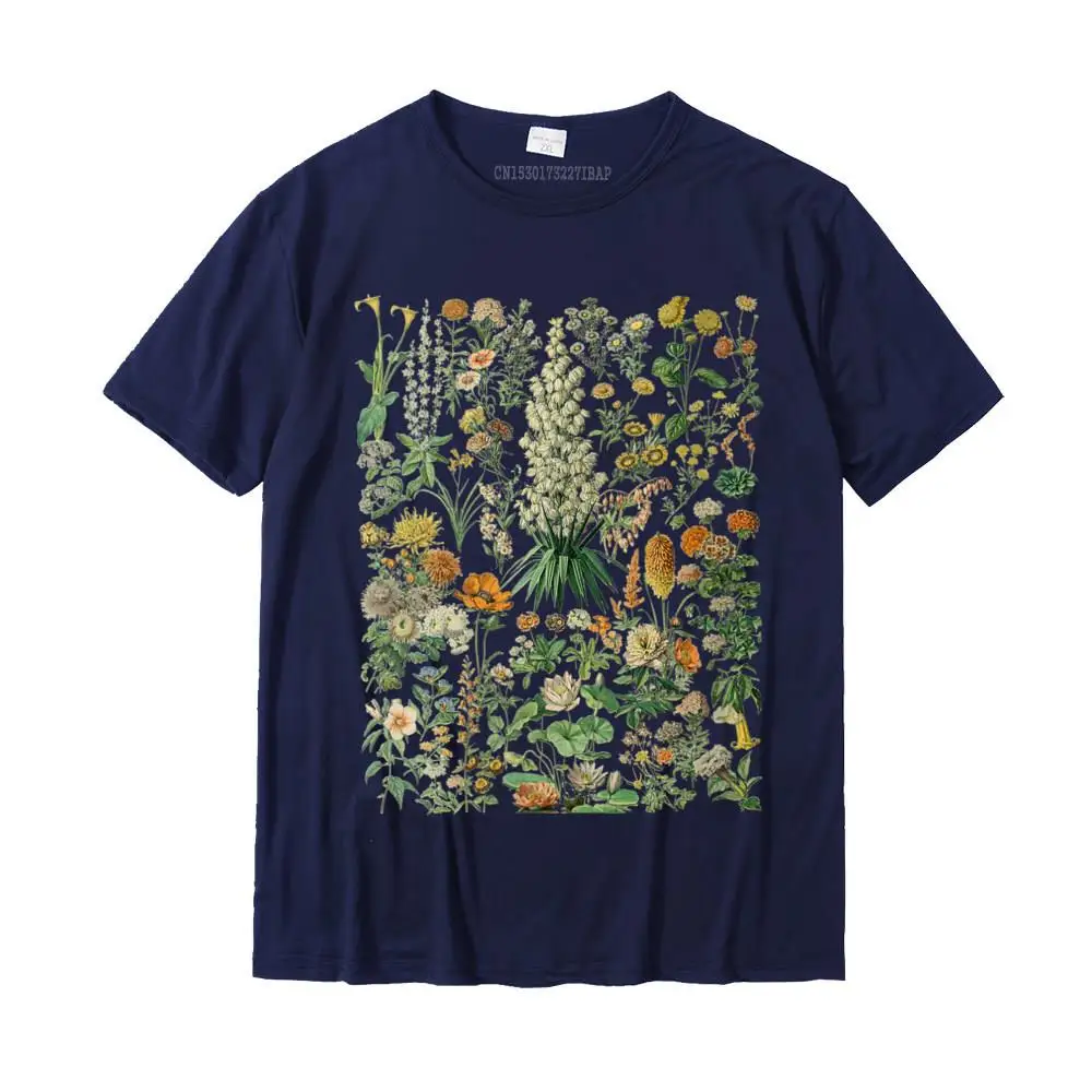 Womens Vintage Inspired Flower Botanical Chart Round Neck T-Shirt Cotton Fashionable Tees Wholesale Men Top T-shirts Print