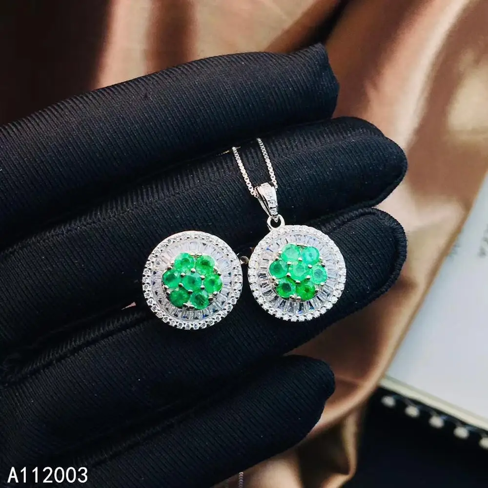 

KJJEAXCMY Fine Jewelry 925 sterling silver inlaid natural Emerald female set trendy Support detection