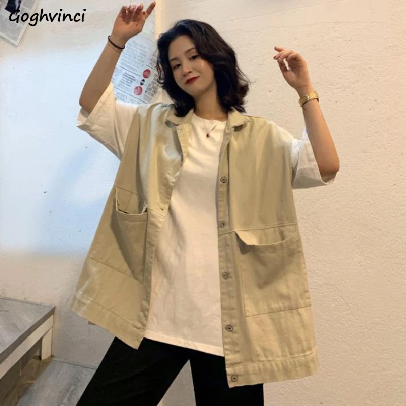 Spring Women Vest All-match Sleeveless Single Breasted Loose Jackets Turn-down Collar Solid Female Korean Trendy Vintage Ulzzang