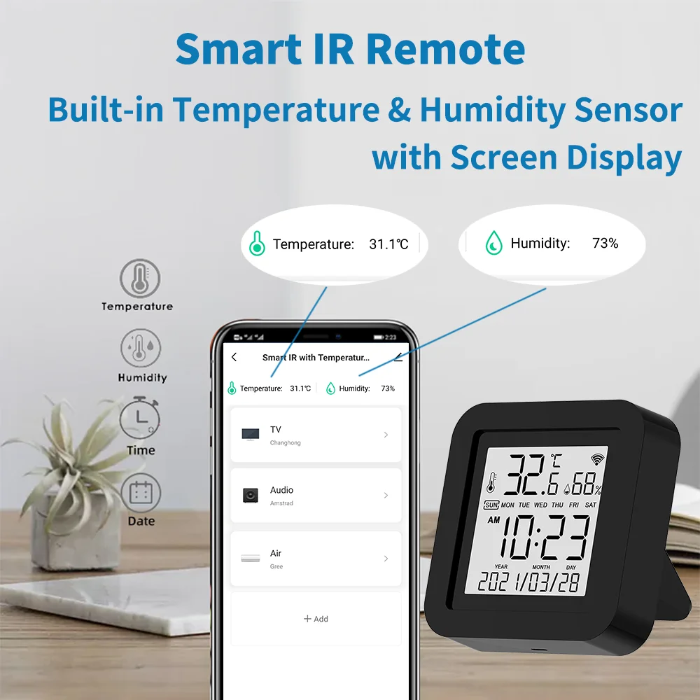 Tuya WiFi Smart IR Remote with Temperature & Humidity Sensor  for Air Conditioner TV AC Works with Alexa,Google Home  Yandex