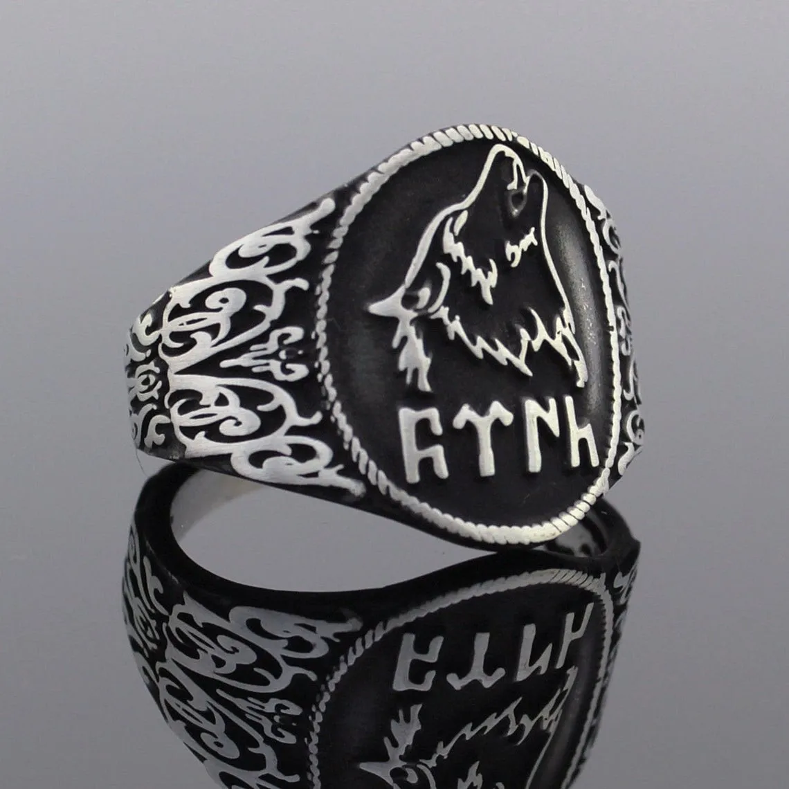 Solid 925 Sterling Silver Gokturk Wolf Men's Ring Gemstone Without Special Ring Jewelry Accessory For Men