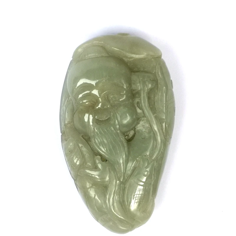 YIZHU CULTUER ART Certificate Collection China Hetian Jade Carving Auspicious Old fisherman Pendant Decoration