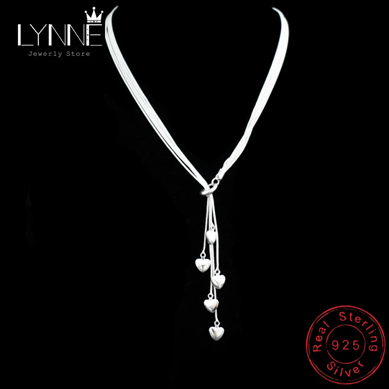 New Luxury 925 Sterling Silver Long Tassel Heart Pendant Necklace Five Floors Maxi Drop Necklaces For Women Fashion Jewelry Gift