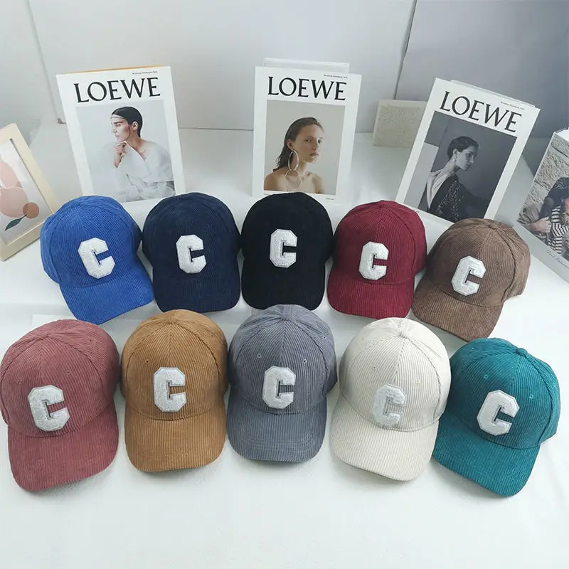 New Baseball Cap Women\'s Autumn And Winter New Corduroy Sports C Letter Outdoor Same Style Men\'s Hard Top Adjustable Hat