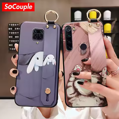 SoCouple Phone Holder Case For Redmi Note 9 8 10 11 12 Pro 12C Xiaomi 11t 12t 13 Poco f5 X5 Pro F3 Cat Rabbit Wrist Strap Case
