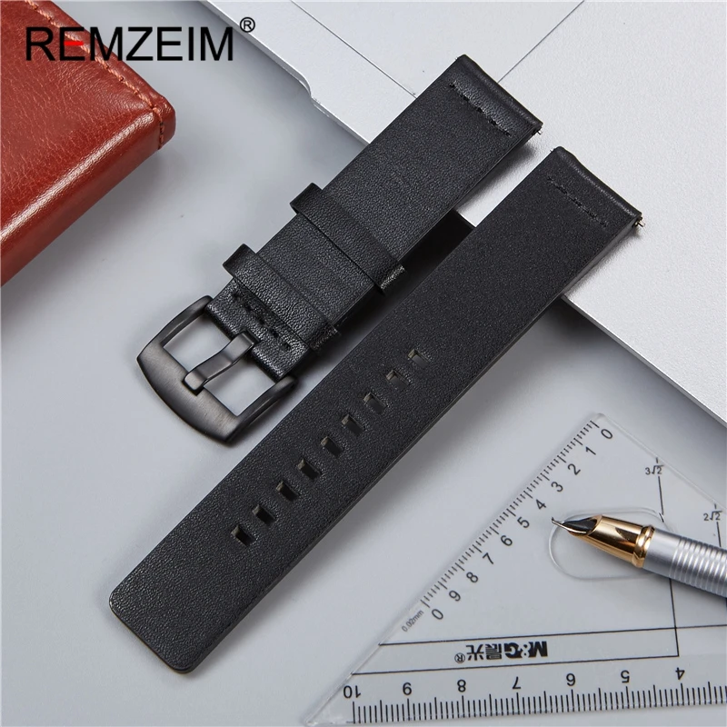 REMZEIM Genuine Leather 22mm 20mm Leather Watchband For Samsung Galaxy Watch 46mm 42mm Active 2 40mm 44mm Band Gear S3 S2 Strap