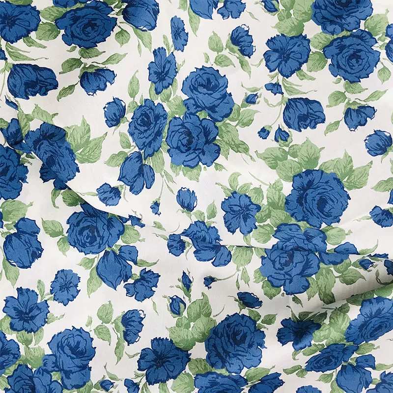 Blue Rose Floral 80S Tissun liberty Cotton Fabric For Kids Baby Sewing Cloth Dresses Skirt DIY Handmade Designer Patchwork Meter