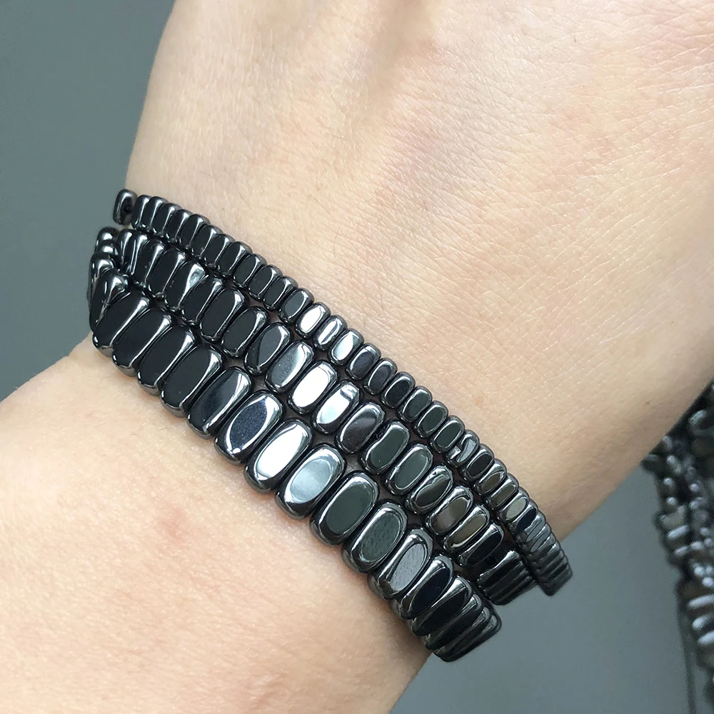 Natural Rectangle Black Hematite Stone Beads Flat Loose Spacer Beads For Jewelry Making Diy Bracelet Necklace Accessories 15Inch
