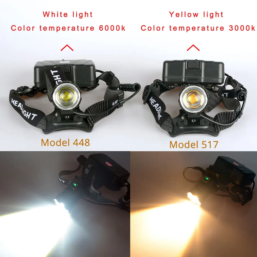 Super Brightest XHP70.2 LED Yellow/White Headlight Headlamp USB Rechargeable Head Torches XHP Lantern Use 18650 battery for Fish