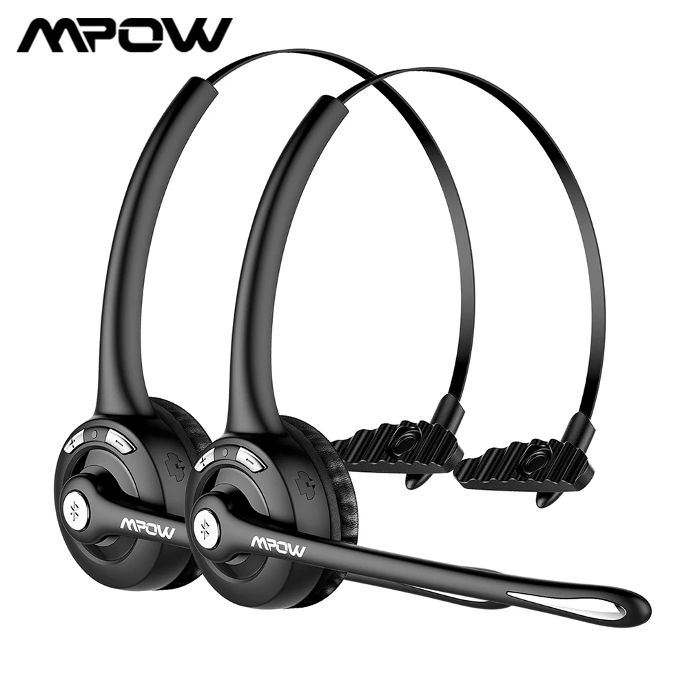 2 Pack Mpow Office سماعات رأس لاسلكية جديدة سماعة رأس بخاصية البلوتوث مع ميكروفون ضد الضوضاء و 13 ساعة وقت التحدث للسائق