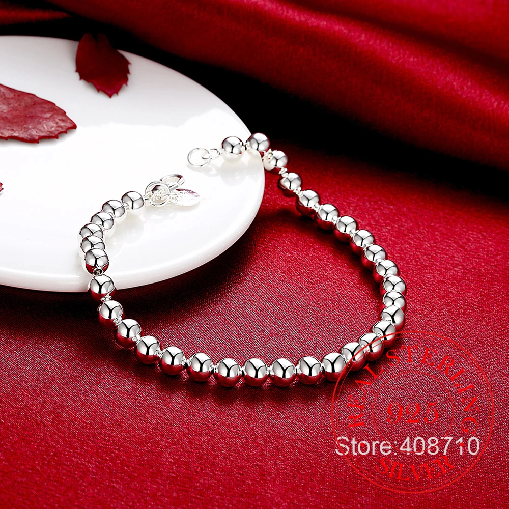 Śliczne nowe mody 6mm Hollow męskie bransoletki z koralików Homme Fashion925 Sterling Silver String Gloss Ball Charm bransoletka bransoletki — zdjęcie 7