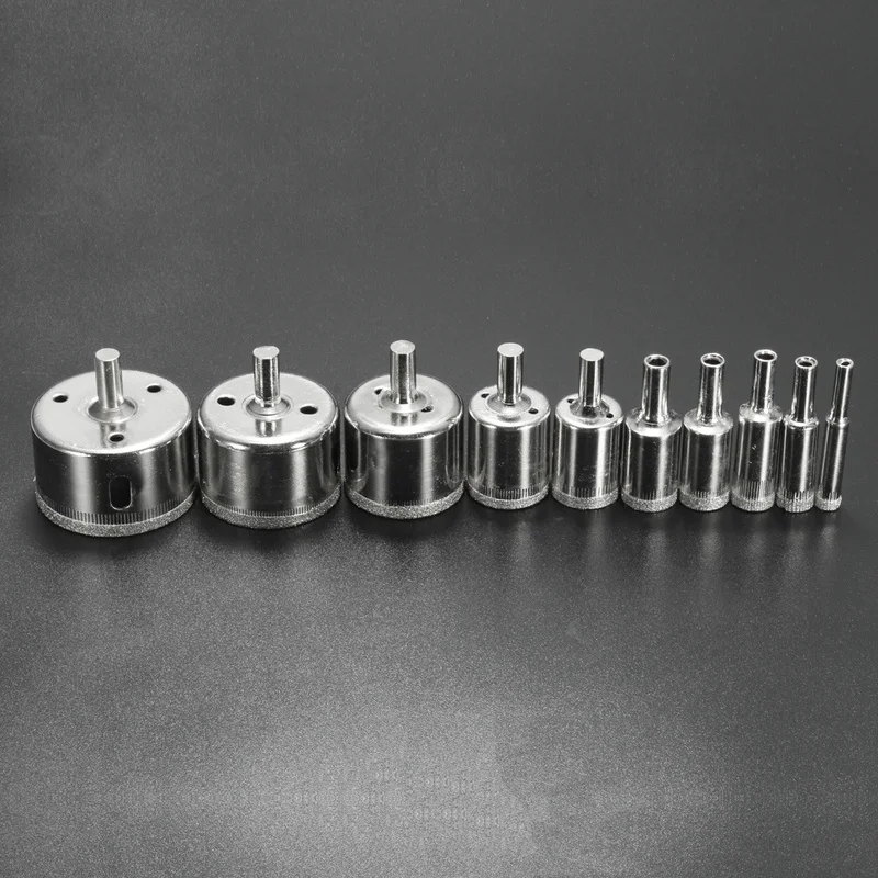 10pcs Diamond Hole SAW ชุดกระเบื้องเซรามิคแก้วพอร์ซเลนหินอ่อน 8 มม.-50 มม.เจาะ