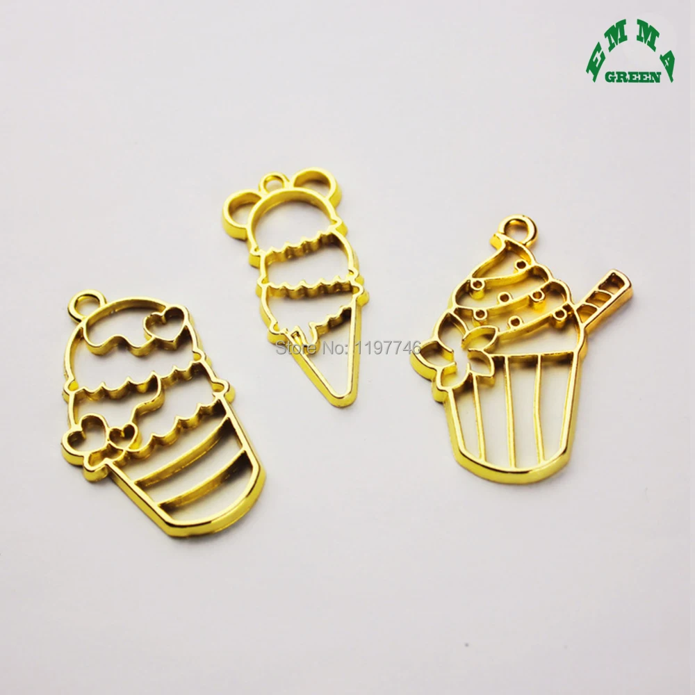 Gold Mold Charm Hollow Ice Cream Metal Pendants Charms Accessories for Jewelry Making Handmade Finding 20pcs 42mm