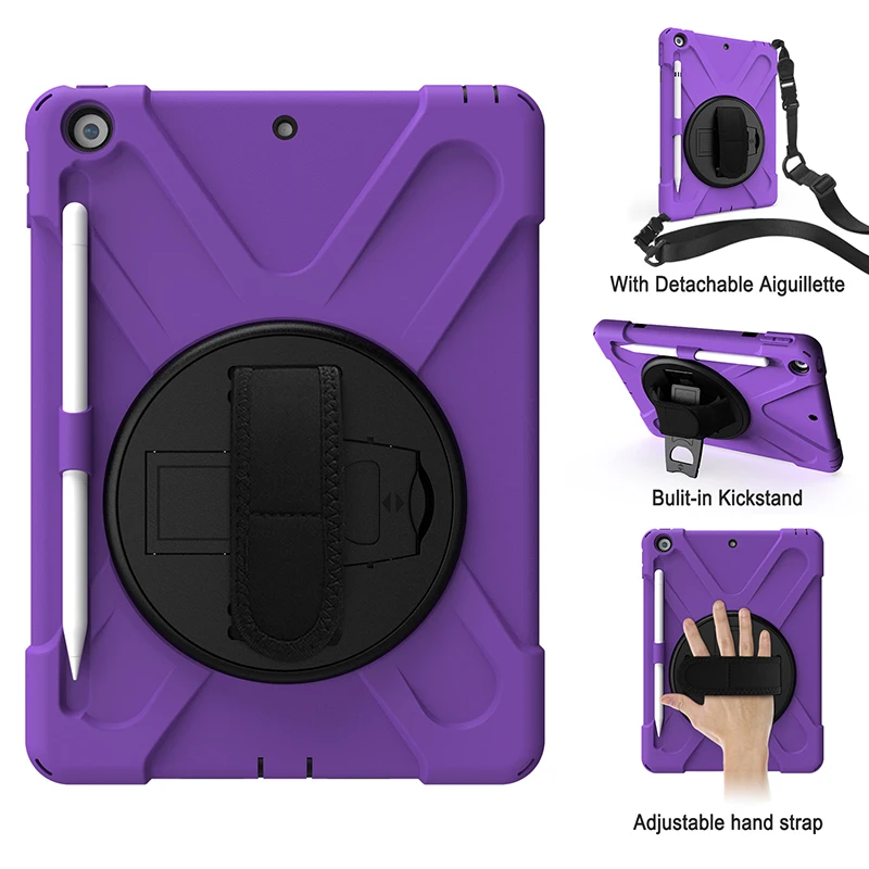 

Shockproof Durable Cover with Shoulder Hand Strap and Kickstand for iPad 10.2 2019 Gen 7th 8th 9th 2021 Silicone Kid Case+Stylus