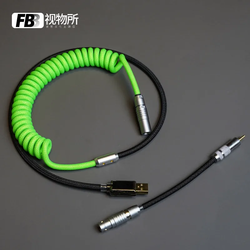 FBB Cables Black-green Customized Mechanical Key Data Cable Customized Personalized Keyboard Cable Braided Spiral Mini Usb TypeC