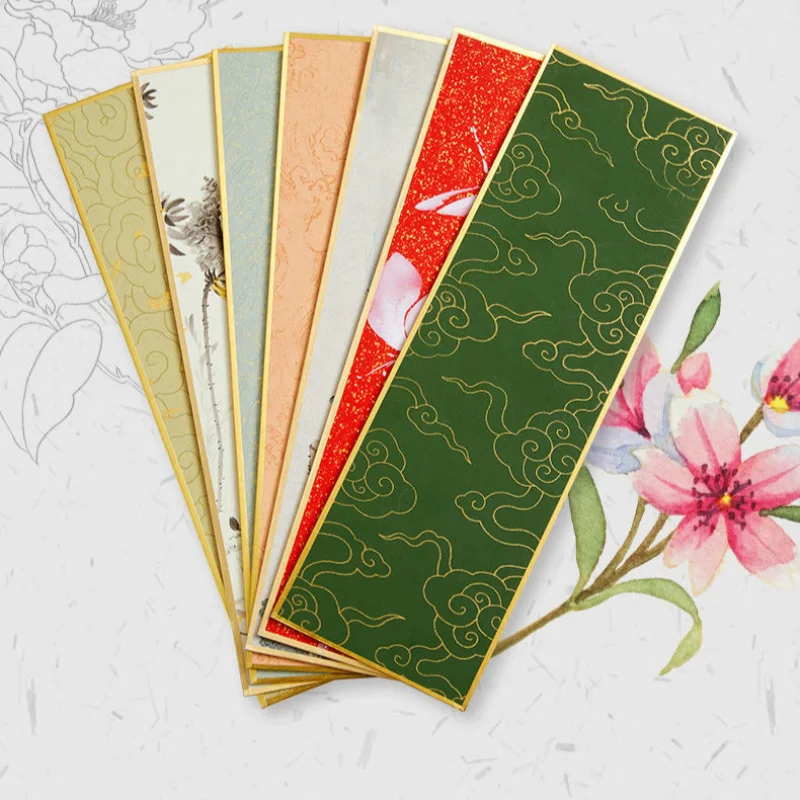 Chinese Golden Foil Xuan Paper Card Half Ripe Xuan Paper Cards 3pcs Calligraphy Meticulous Painting Handwritten Greeting Cards