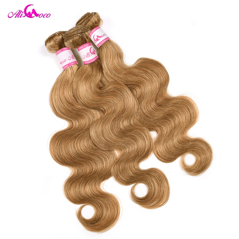 Ali Coco Honey Blonde Body Wave with 5x5 Closure #27 Blonde Brazilian Body Wave Human Hair Bundle With Closure 4x4 Small Knots