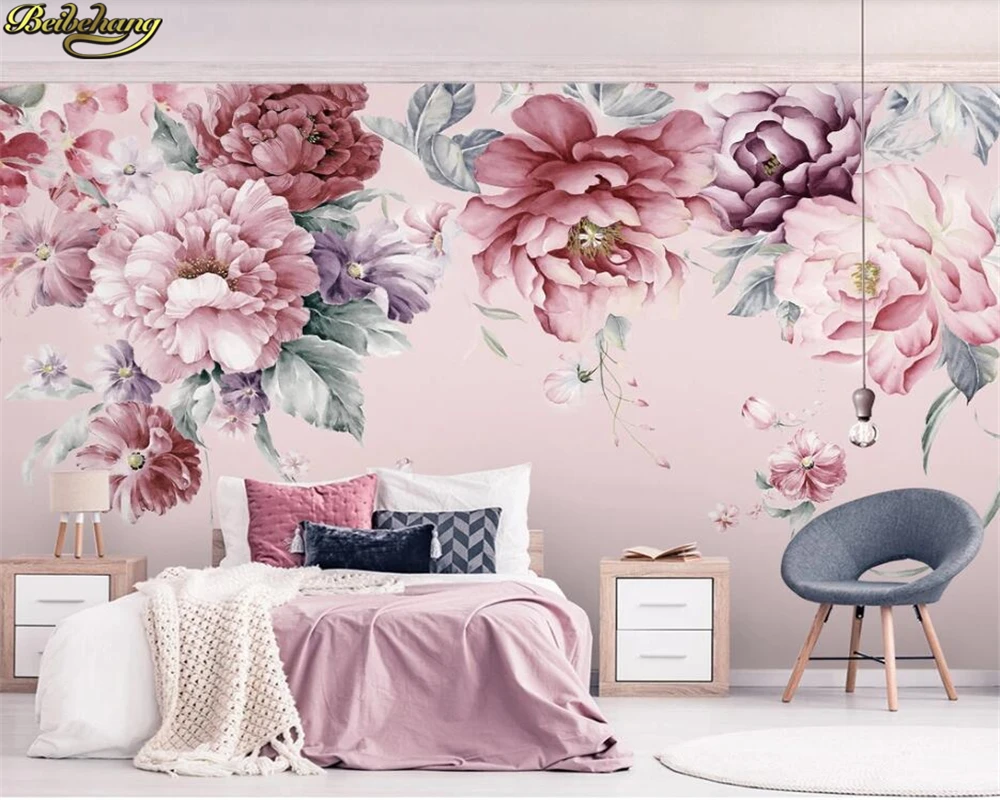 American modern hand-painted plants flowers animals simple luxury background wallpaper customized mural