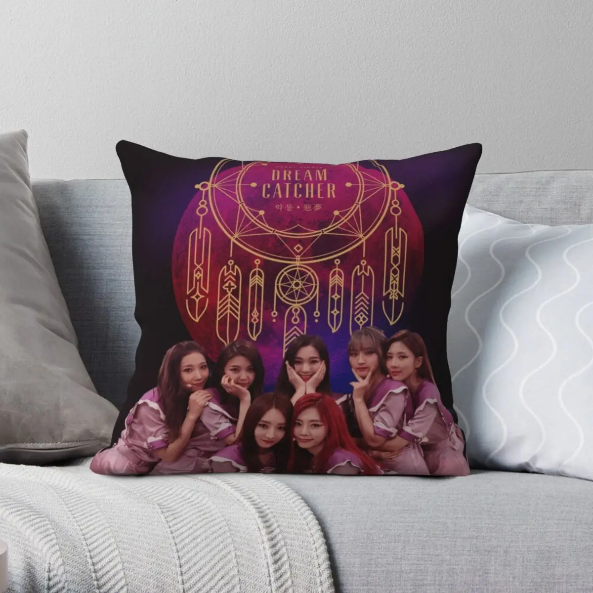 Dreamcatcher Kpop Girl Group Square Pillowcase Polyester Linen Velvet Pattern Zip Decor Bed Cushion Cover