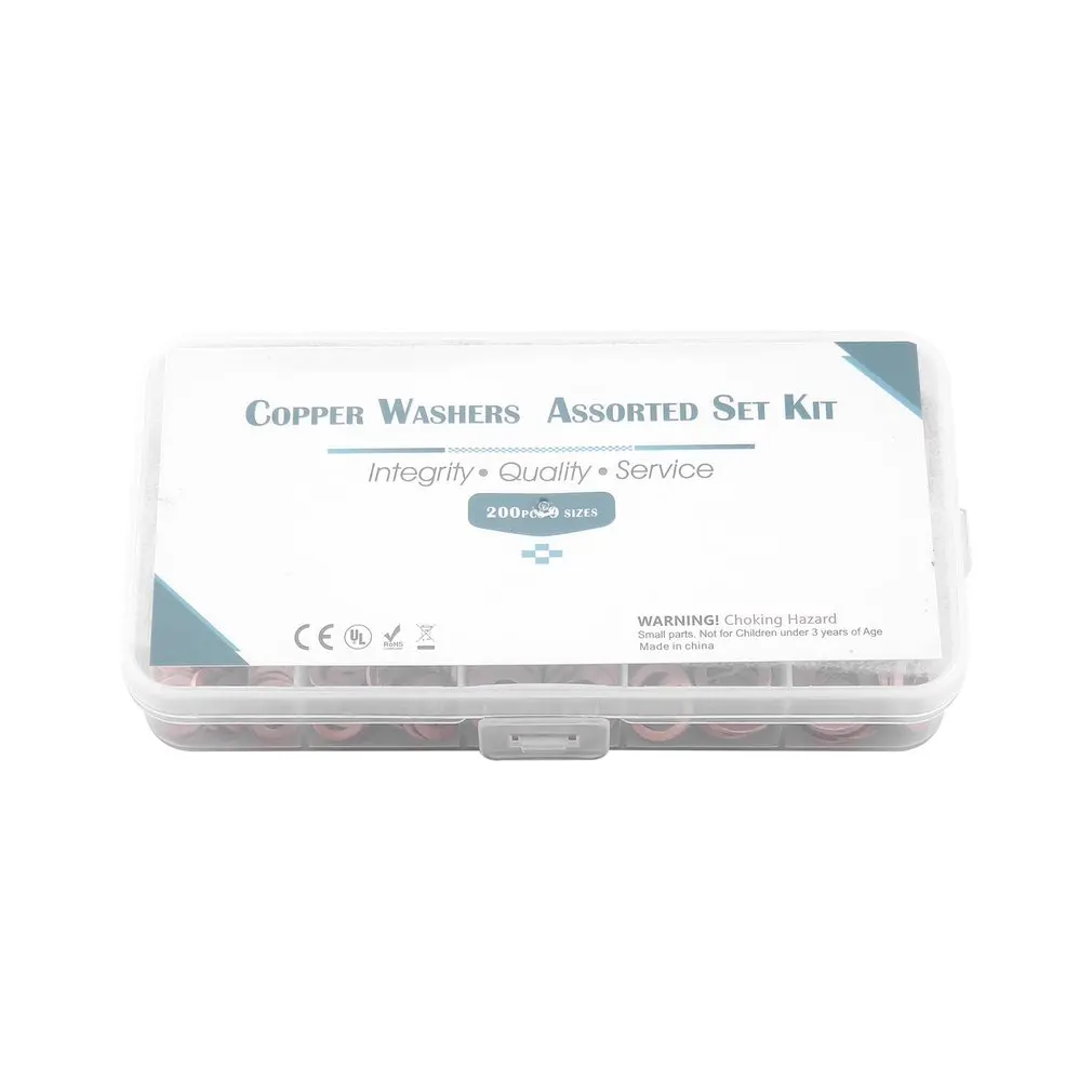 200Pcs Solido Rondella di Rame M5-M14 Anello Piatto Coppa Plug Paraolio Assortiti Box Set