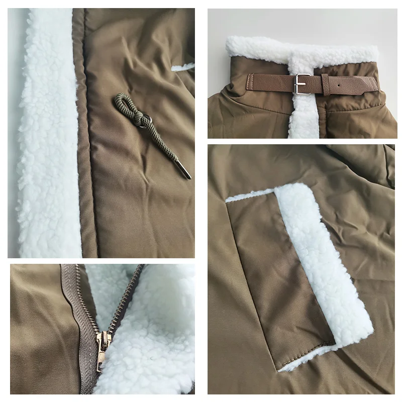 Women's Winter Jacket  Parka Coat Lamb Wool Warm Windbreaker Mid-Length Stand-Up Collar Coat Women's Casual Loose Coat Warm Top