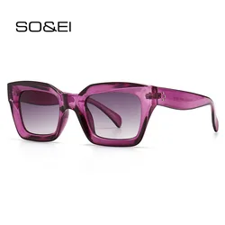 SO&EI Fashion Cat Eye Sunglasses Women Brand Designer Retro Square Blue Purple Eyewear Female Nails Sun Glasses Shades UV400 Men