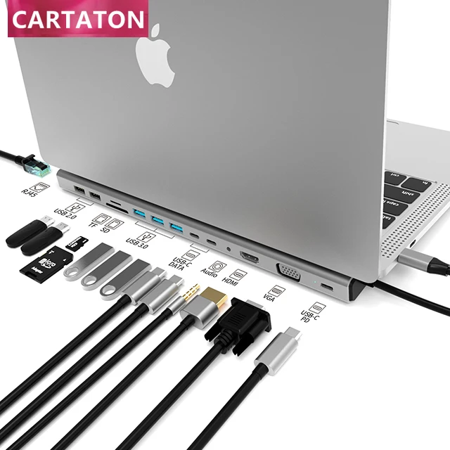 

Hot Selling 14 in 1 type c Hub HD 4K SD Card Reader usb c hub PD Charging for Macbook Pro ethernet usb c hub