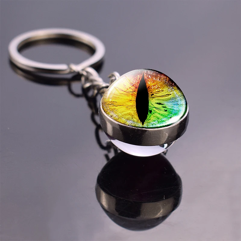 Evil Eyes Keychain Glass Ball Pendant Animal Dragon Snake Owl Cat Eyes Keychain Keyholder view 3