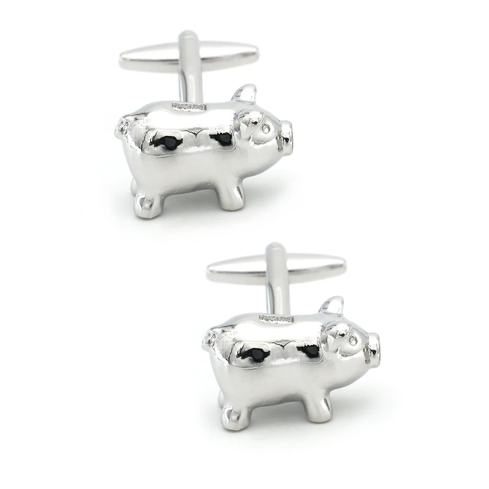 Gemelli da uomo salvadanaio novità maiale Design gemelli in ottone Color argento all'ingrosso e al dettaglio