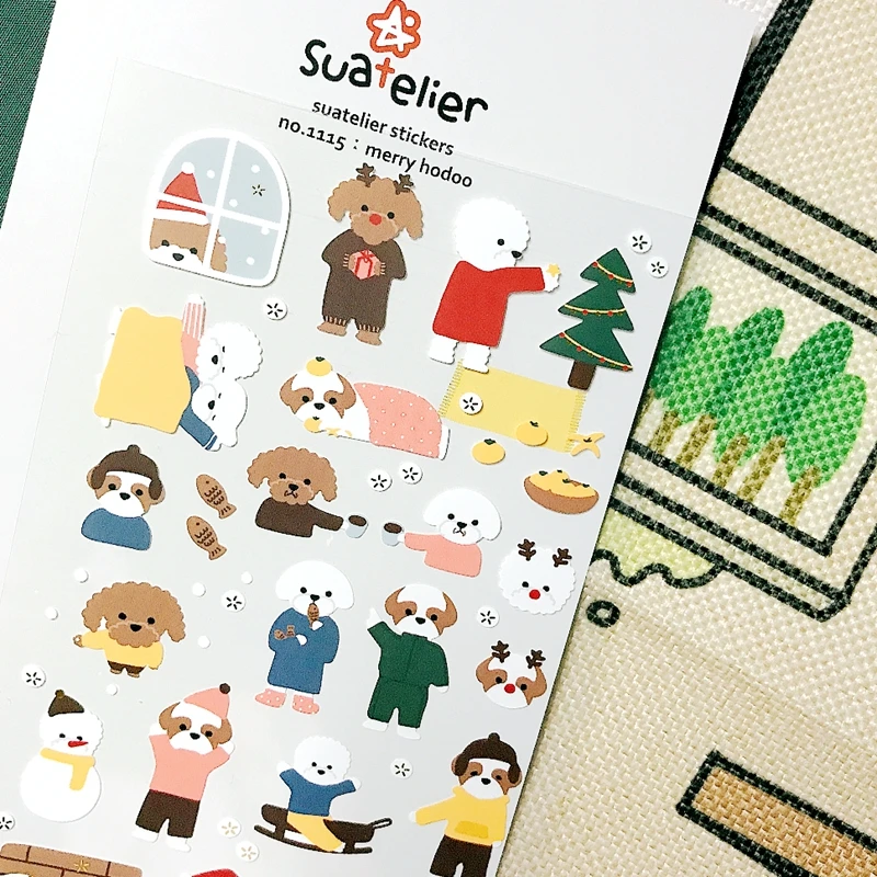 Suatelier عيد الميلاد الكلب ملصقات مرح Hodoo القلطي سكرابوكينغ لوازم لطيف الكورية DIY بها بنفسك الحرفية رقم 1115 ملصق