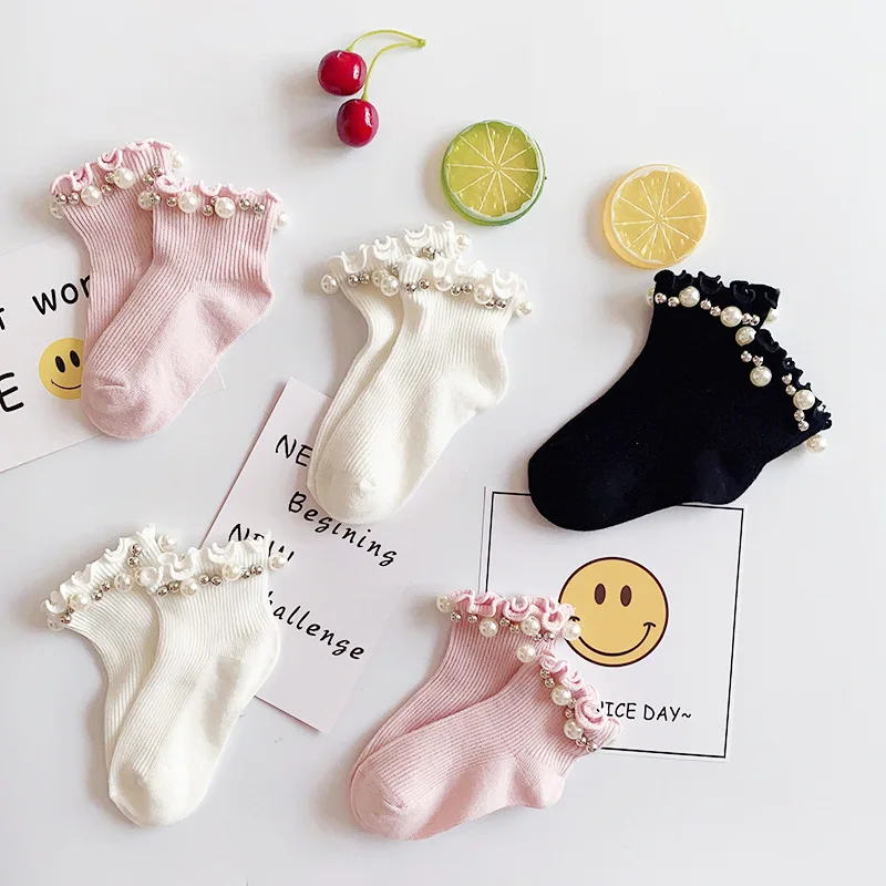 New Princess Girls Socks Toddler Baby Pearl Design Ankle Socks Children Floor Sock Infant Newborn Kid Baby Toddler 1 3 5 7 Y