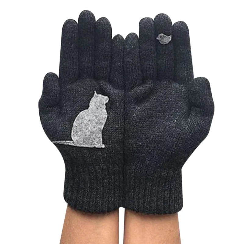 Damen Nette Katze Gedruckt Handschuhe Für Frauen Winter Warm Woolen Handschuhe Herbst Im Freien Warm Kalt Schutz Padded Handschuhe 2020