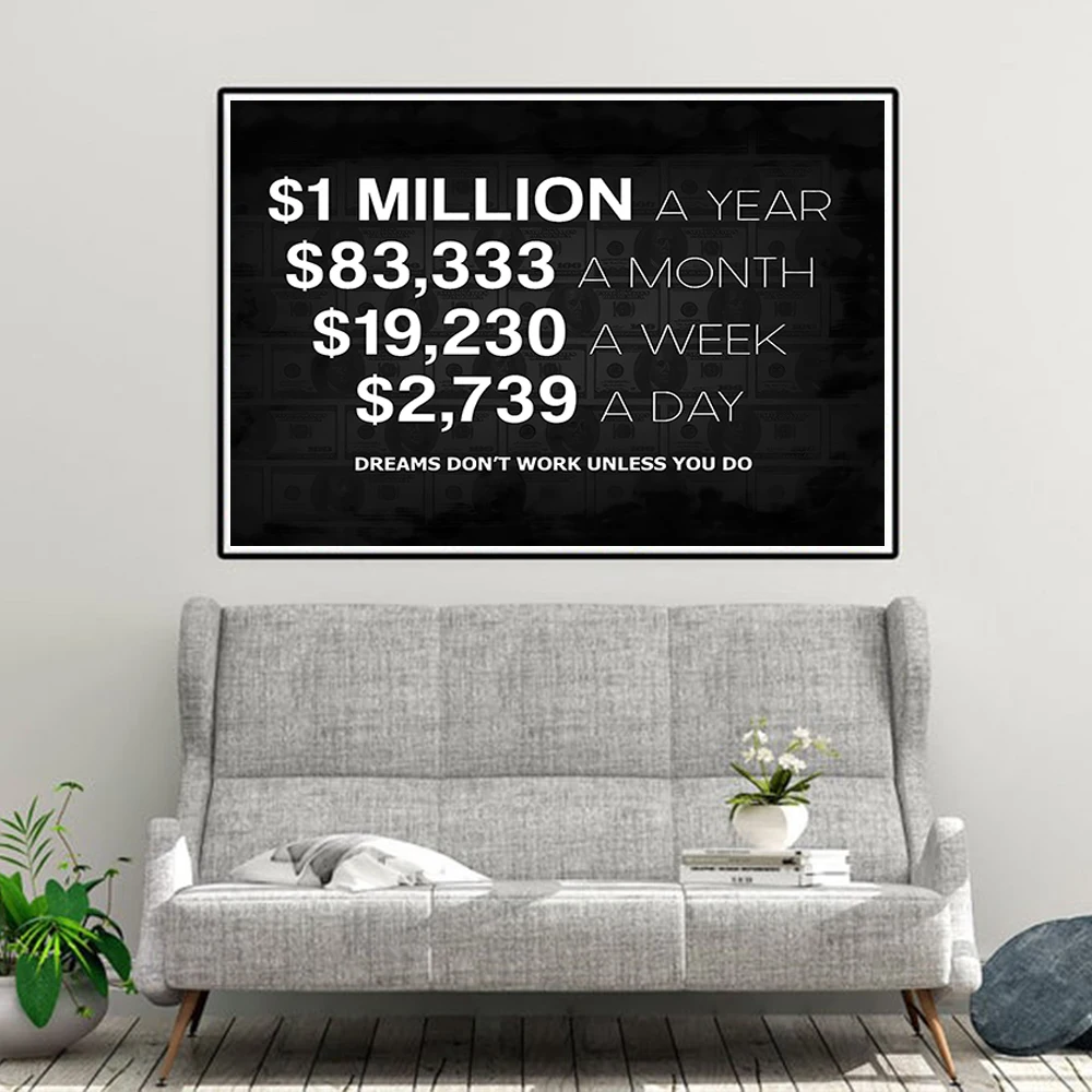 Million-dollar Dreams Canvas Painting American Dollar Wall Art Picture Prints Money Nordic Poster For Bedroom Living Room Decor