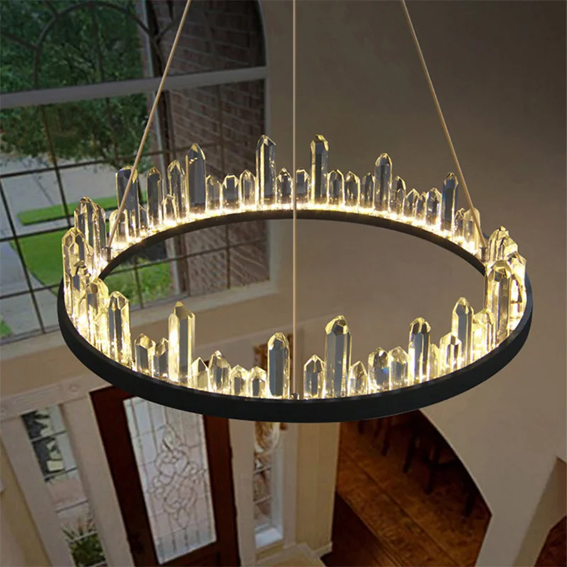 Remote Control Modern Crystal LED Pendant lights Gold Black industrial lamp Crystal luminaire suspension Iceberg hanglamp