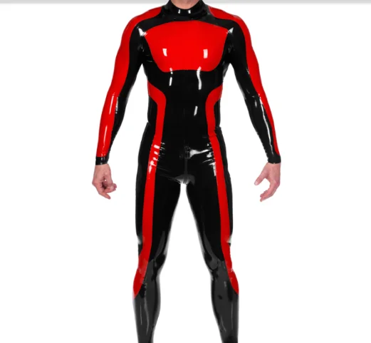 

Latex Catsuit ouvert Schwarz Zipper Rot Cosplay Uniform Sexy Overall S-XXL 0.4mm