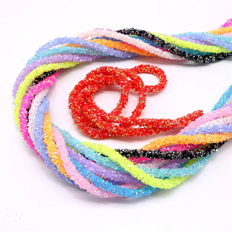 8mm Colorful Resin Glitter Rhinestones Rope Tube Cord Sequin Trimming for DIY Jewelry Bracelet Necklace Party Decoration 1 Yard