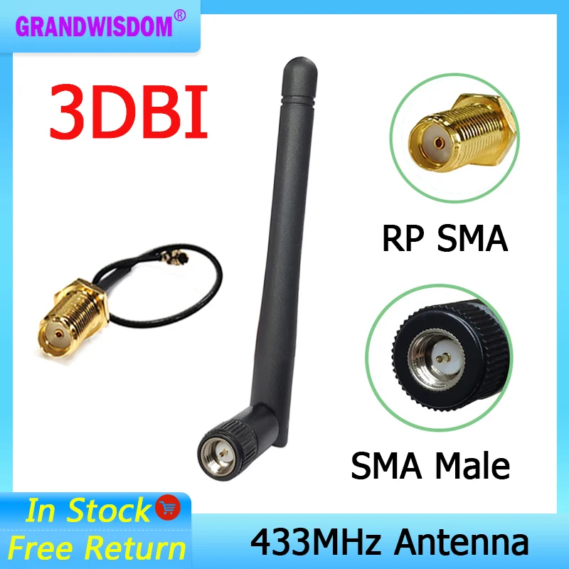 

433MHz antenna 3dBi SMA Male Connector antenne 433 mhz IOT directional antena 433m +21cm RP-SMA to ufl./ IPX 1.13 Pigtail Cable