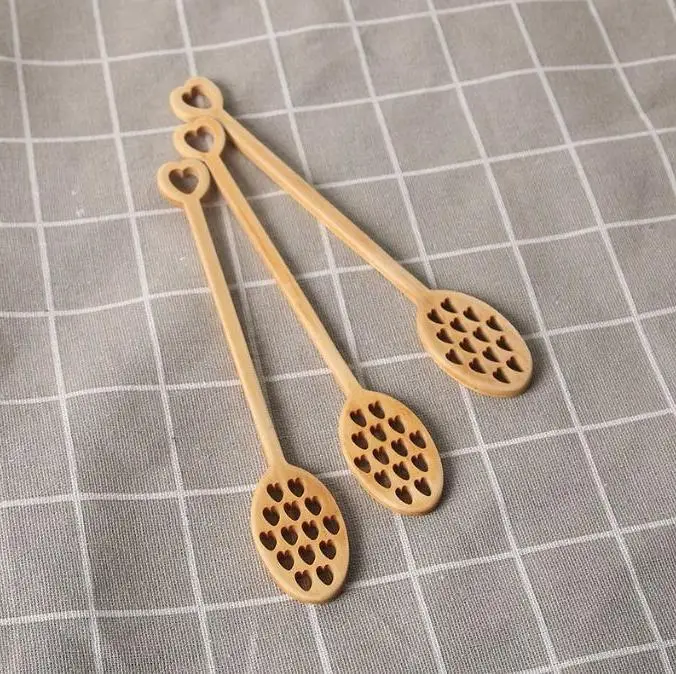 Heart Hollow Out Wooden Honey Spoon Coffee Stir Bar Honey Dipper Stick for Honey Jar Long Handle Mixing Stick Stirring Rod