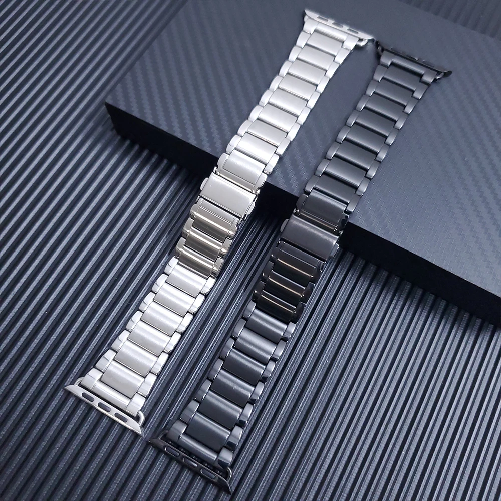 For iWatch Apple watch Series 6 SE Luxury stainless steel metal strap 44mm 40mm band Silver / Black Link Bracelet Watchband