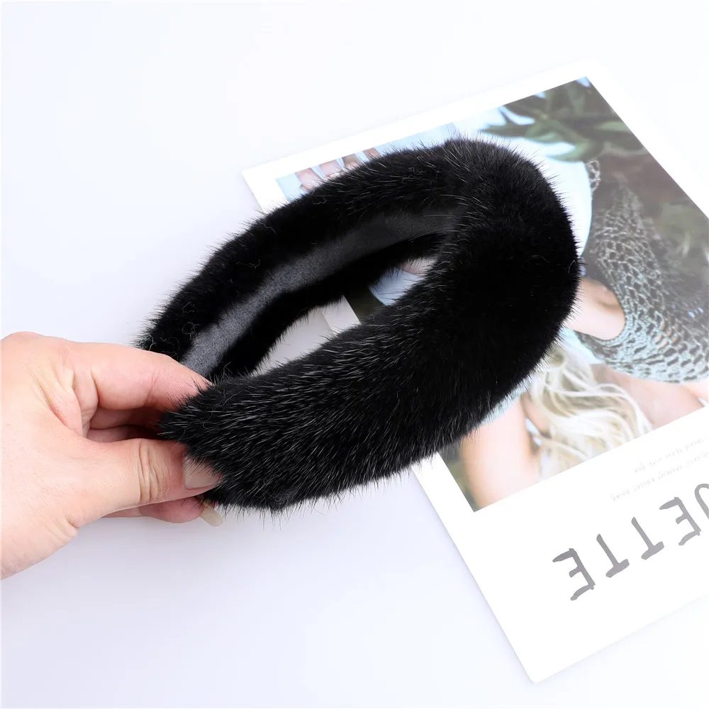 2022 Women\'s luxury winter 100% mink fur headband high quality real fur hair band lady fashion hair hoop