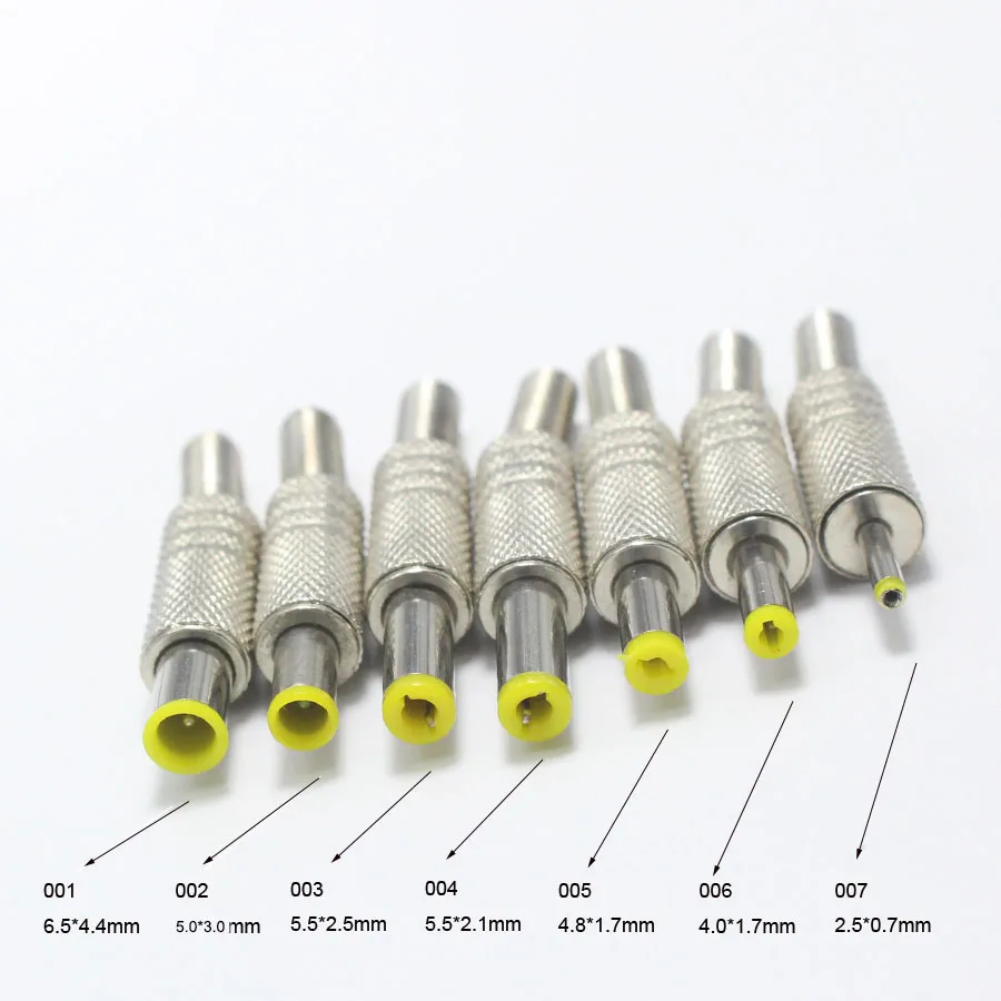 2pcs 5.5x2.5 5.5x2.1 4.8x1.7 4.0x1.7 3.5x1.35 3.5x1.1 2.5x0.7 6.5x4.4 5.0x3.0 mm DC Power Plug Yellow Head DIY Audio Connector
