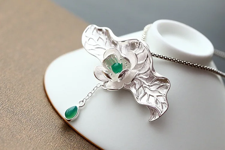 S925 silver silver lotus style classic female models of simple style atmosphere explosion models