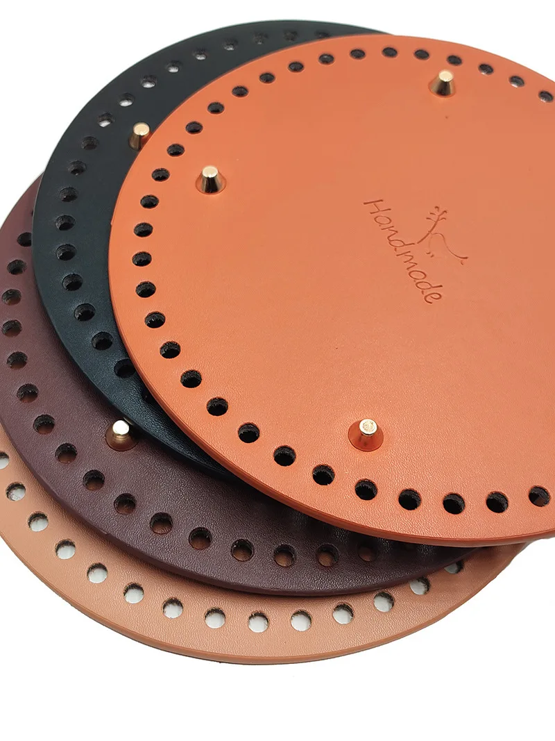 20cm Round Leather Bag Bottom Base with Pre-drilled Holes for Knitting DIY Purse Handbag Shoulder Bag Making Accessory