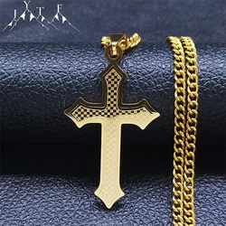 Cross Stainless Steel Pendant Necklace Men Gold Color Big Necklaces Chain Catholicism Jewelry collar acero inoxidable N3168S05