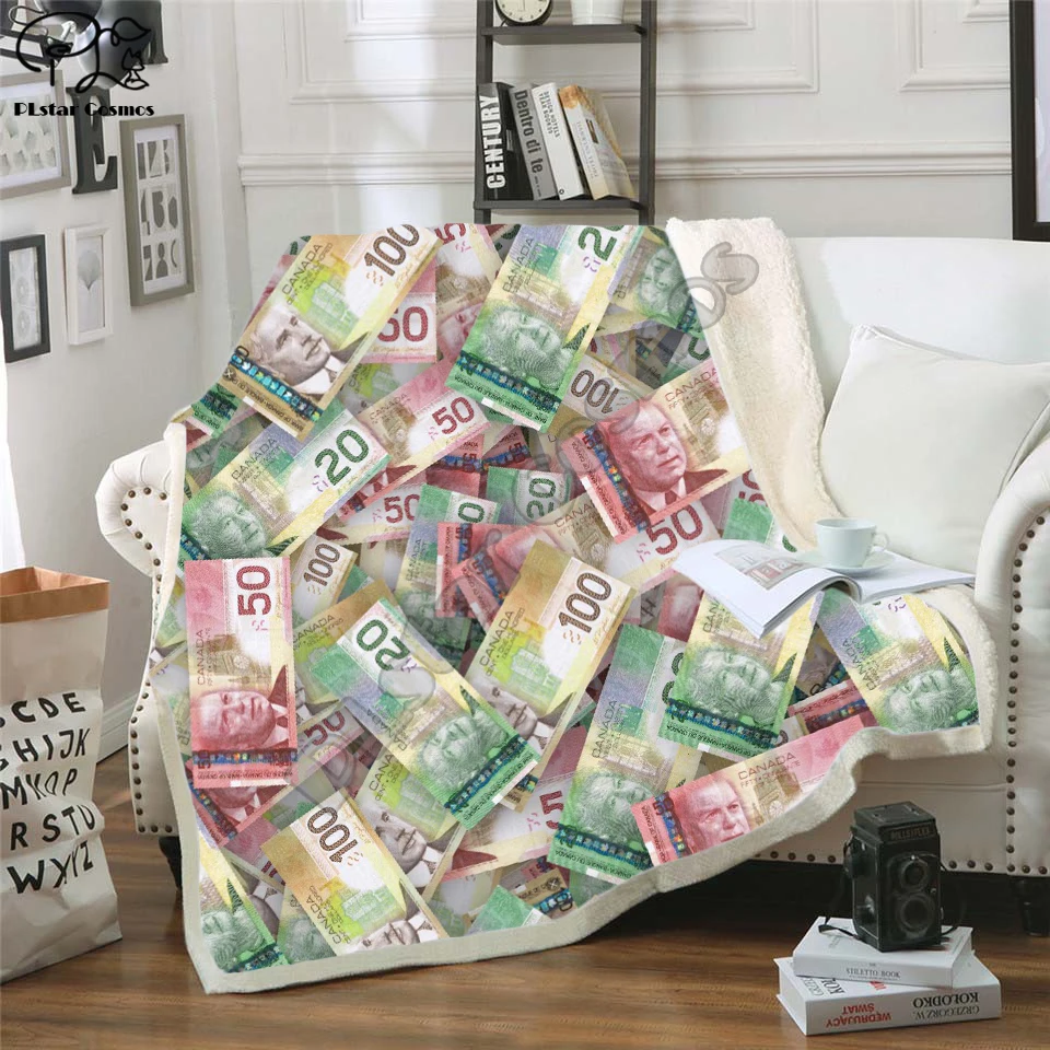 Cool dollars money 3D printed Sherpa blanket sofa sofa quilt cover travel bedding export velvet plush throwing wool blanket 002