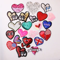 1PCS  Sequins heart shaped icon Embroidered Iron on Patches for Clothing DIY Stripes Clothes Patchwork Stickers  Custom Badges