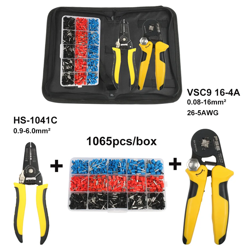 

VSC9 16-4A 0.08-16mm2 26-5 AWG with HS-1041C Wire Cutting Pliers Tube Type Terminal Box Electrical Clamp Terminal Tube Tool