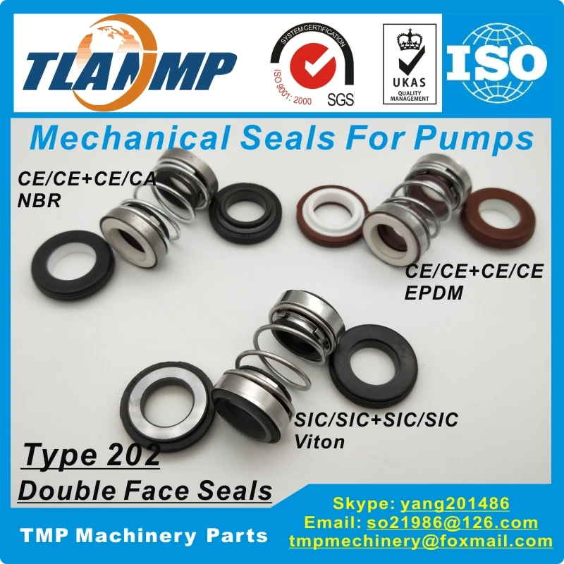 202-22 Double Face Mechanical Seals (Material: CE/CE/EPDM ,CA/CE/NBR, SiC/SiC/VIT) Shaft Size 22mm, Outersize of Seat 38mm