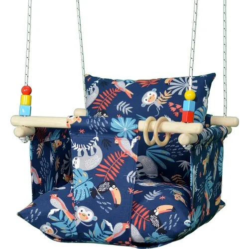 Berra Life Ceiling Hanging Baby Hammock Home Type Swing Cheerful Animals Navy Blue